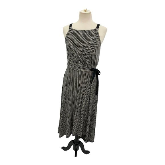 Anthropologie Maeve Salsola High Low Faux Wrap Jersey Dress Black Stripe Small - Picture 2 of 9